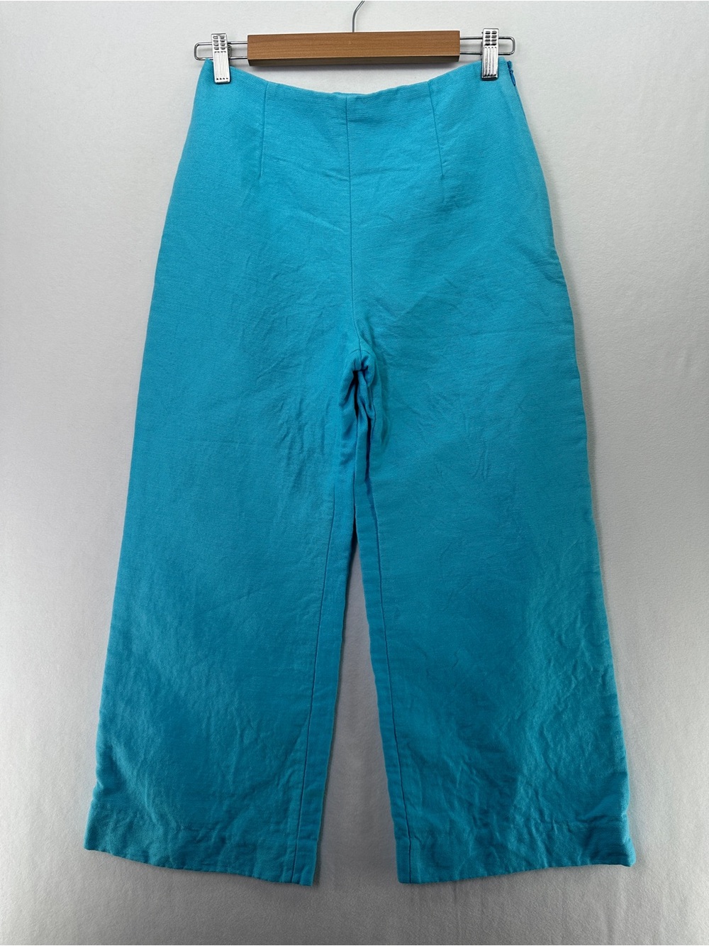 Isa Arfen Wide Leg High-Waist Cropped Pants Size 8 Turquoise Linen Cotton